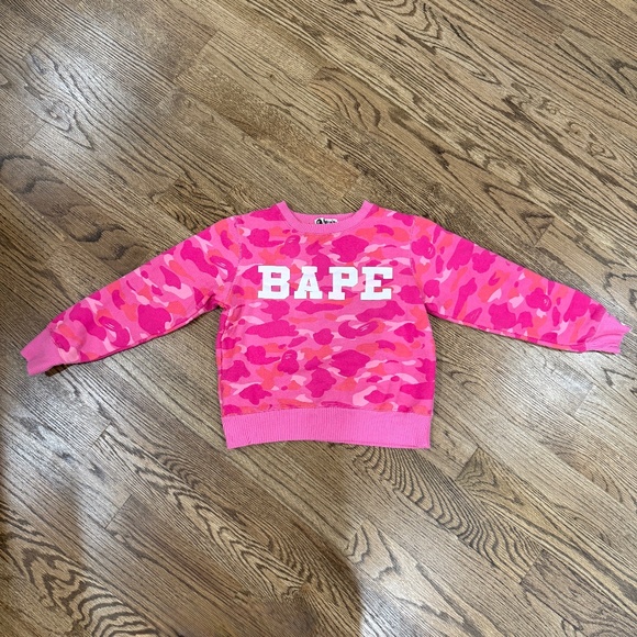 Bape A Bathing Ape Pink Crew Neck Pullover Pink Camo Sweatshirt Small - Picture 2 of 9